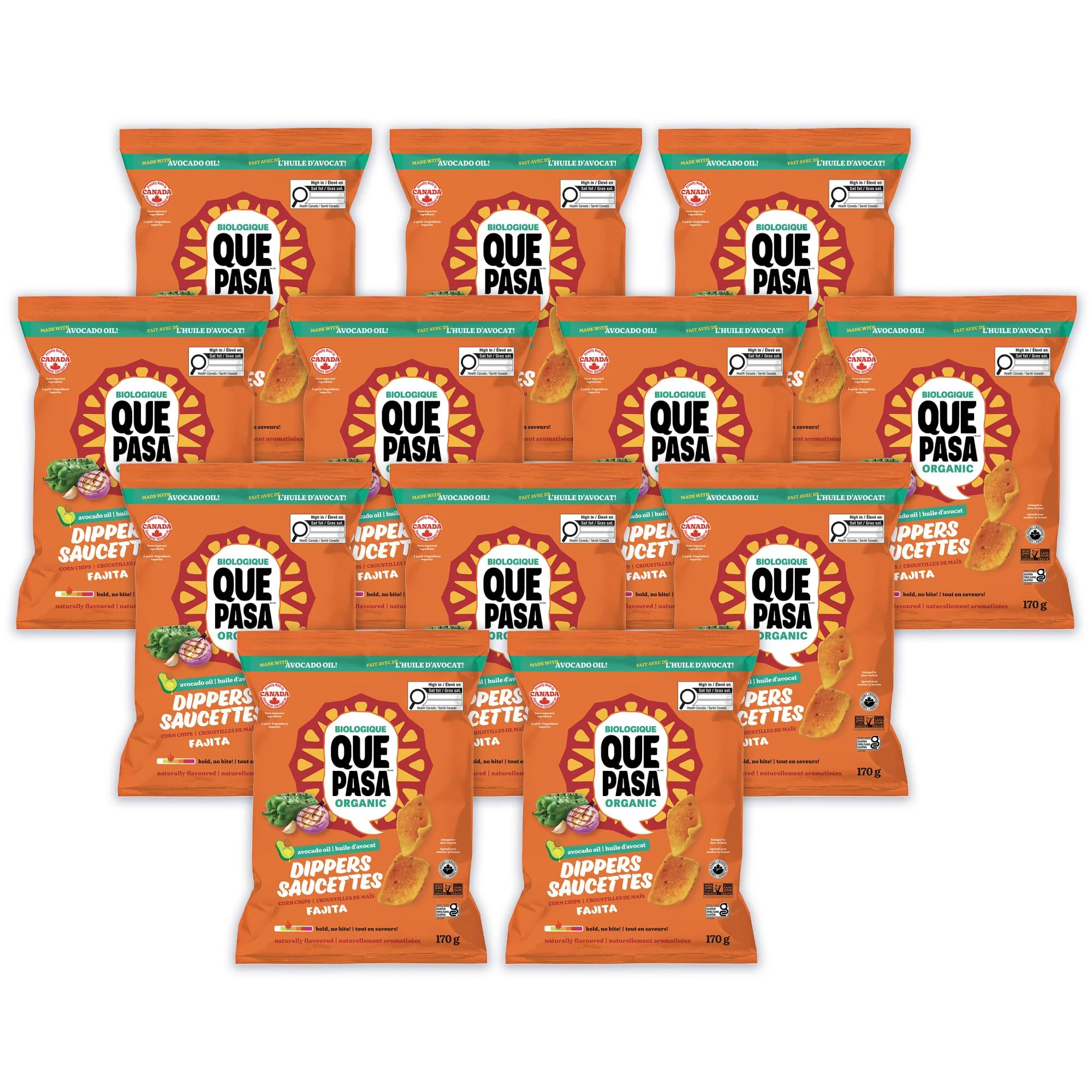Que Pasa Organic Fajita Dippers Tortilla Chips - 12 Pack (170g Each) | Gluten Free & Non-GMO - Canadian Distribution - Ships Free Within Canada on Orders Above CAD $199 - Image 3