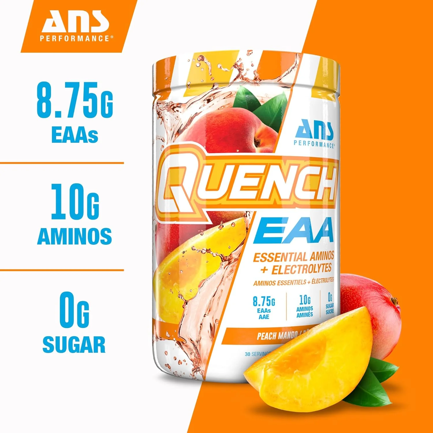 Quench – EAA + Electrolytes Powder – Peach Mango – Ships Free Within Canada on Orders Above CAD $199 - Image 2