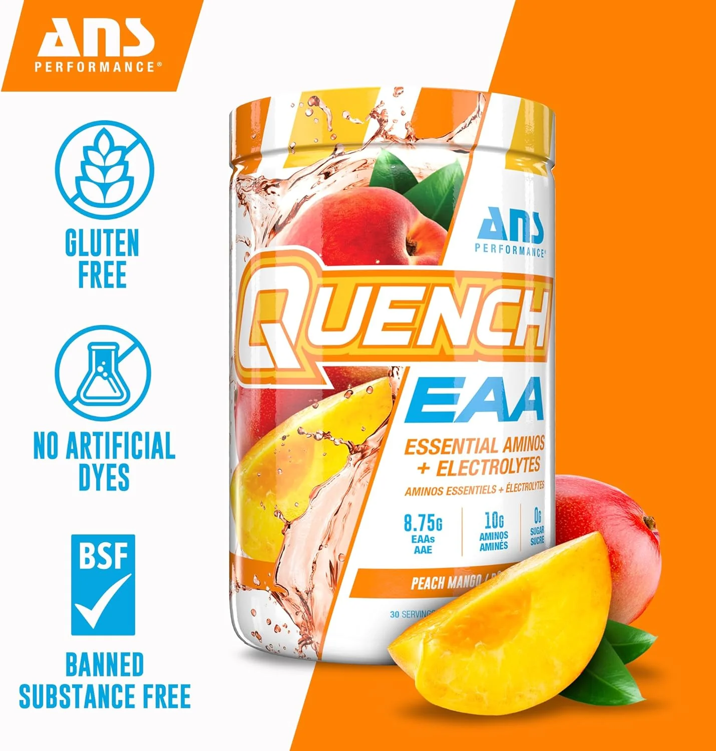 Quench – EAA + Electrolytes Powder – Peach Mango – Ships Free Within Canada on Orders Above CAD $199 - Image 3