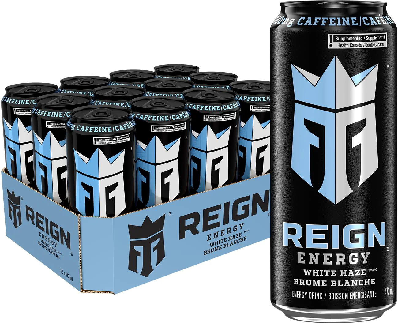 Reign Energy White Haze 473mL Cans (12 Pack) – Zero Sugar Energy Drink with BCAAs, CoQ10 & Electrolytes - Canadian Distribution - Ships Free Within Canada on Orders Above CAD $199