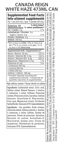 Reign Energy White Haze 473mL Cans (12 Pack) – Zero Sugar Energy Drink with BCAAs, CoQ10 & Electrolytes - Canadian Distribution - Ships Free Within Canada on Orders Above CAD $199 - Image 2