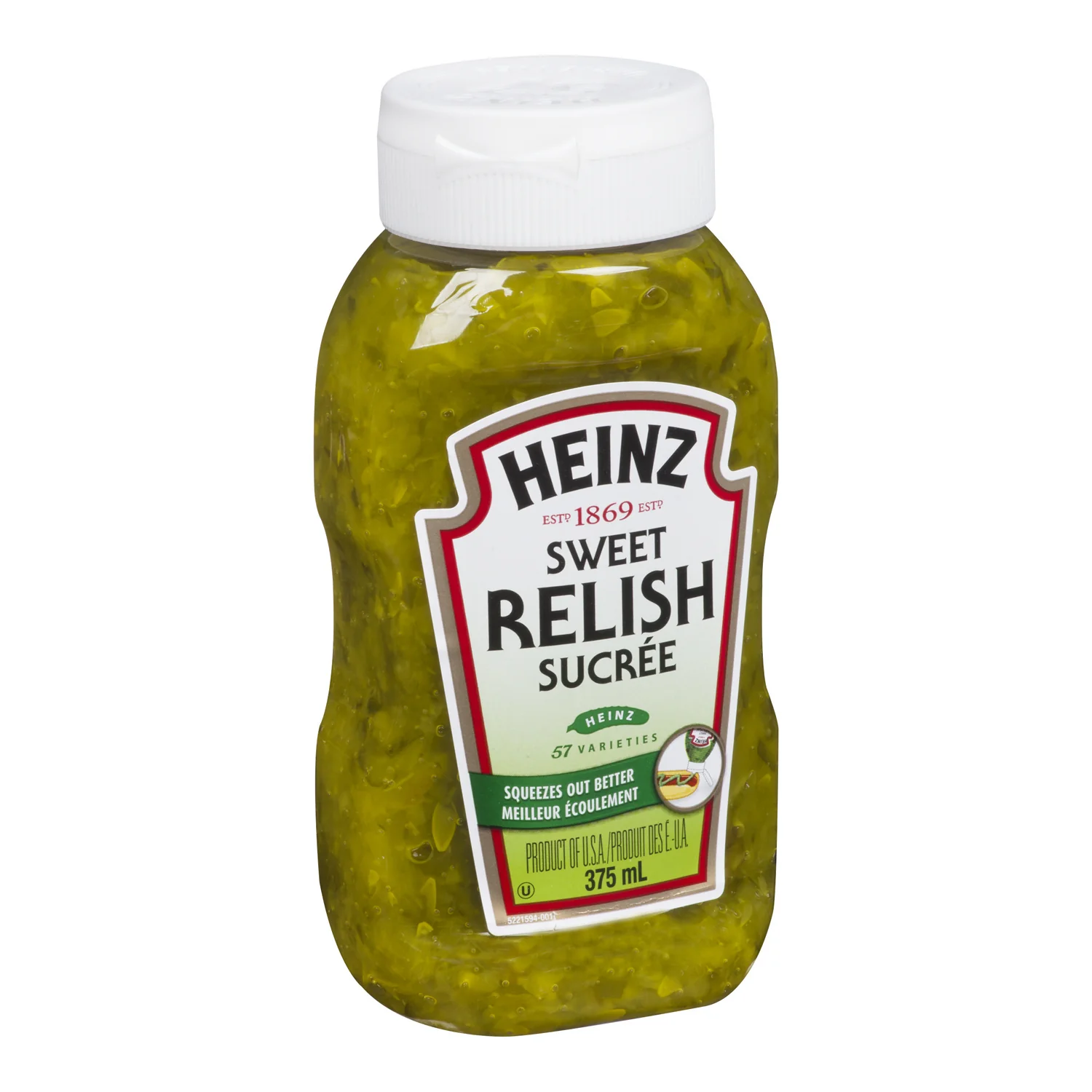Relish Green Upside Down Bottle - 12 x 375 mL - Heinz - Restaurant and Foodservice Ingredients - Canadian Distribution - Ships Free Within Canada on Orders Above CAD $199