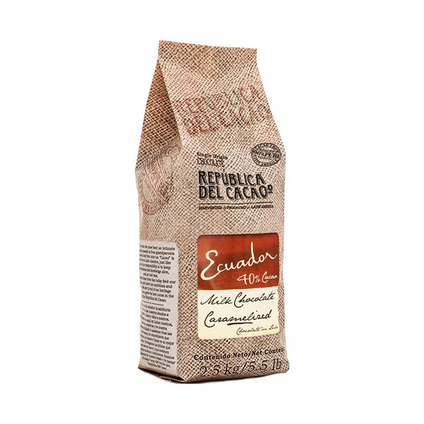 REPUBLICA DEL CACAO Ecuador 40% Caramelized – Milk Chocolate Couverture - 2.5kg - Canadian Distribution - Ships Free Within Canada on Orders Above CAD $199