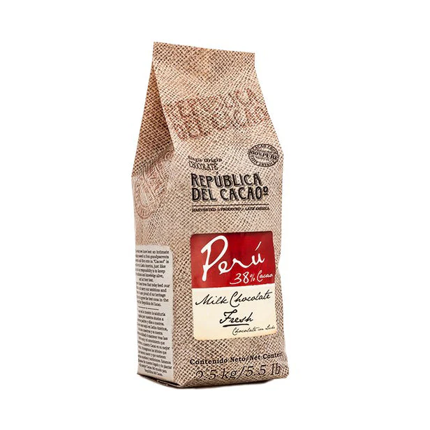 REPUBLICA DEL CACAO Peru 38% – Milk Chocolate Couverture - 2.5kg - Canadian Distribution - Ships Free Within Canada on Orders Above CAD $199