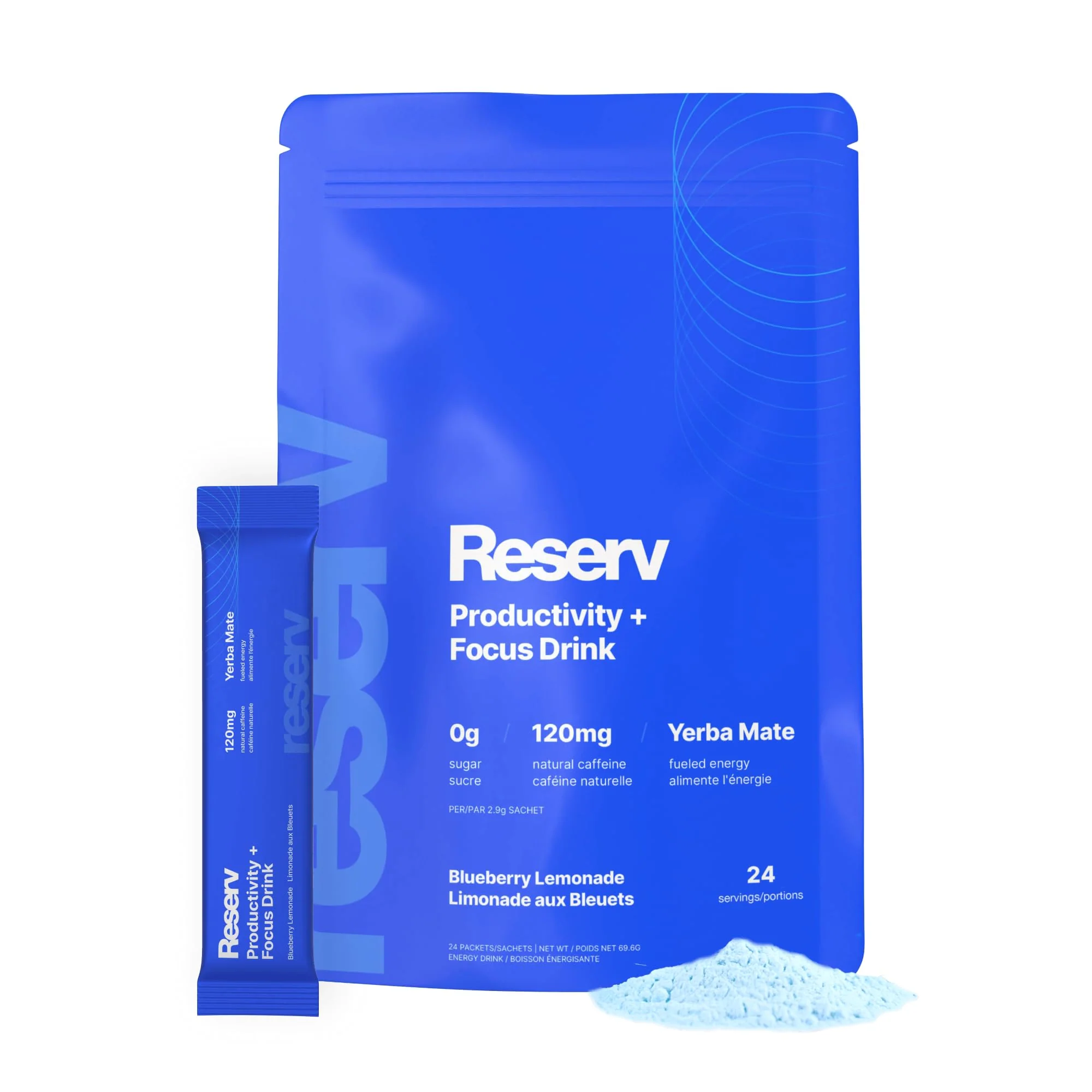 Reserv – Energy Drink Powder – Yerba Mate – Blueberry Lemonade – 24 Sticks - Canadian Distribution - Ships Free Within Canada on Orders Above CAD $199