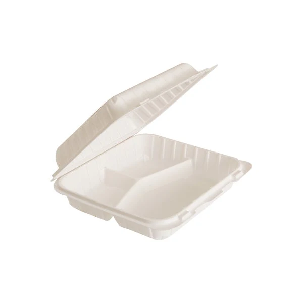 Resto Hinged 3-compartment MFPP Container 8 in × 8 in - Pack of 150  - Disposables, Restaurant Packaging and Take-Out Supplies - Canadian Distribution - Ships Free Within Canada on Orders Above CAD $199