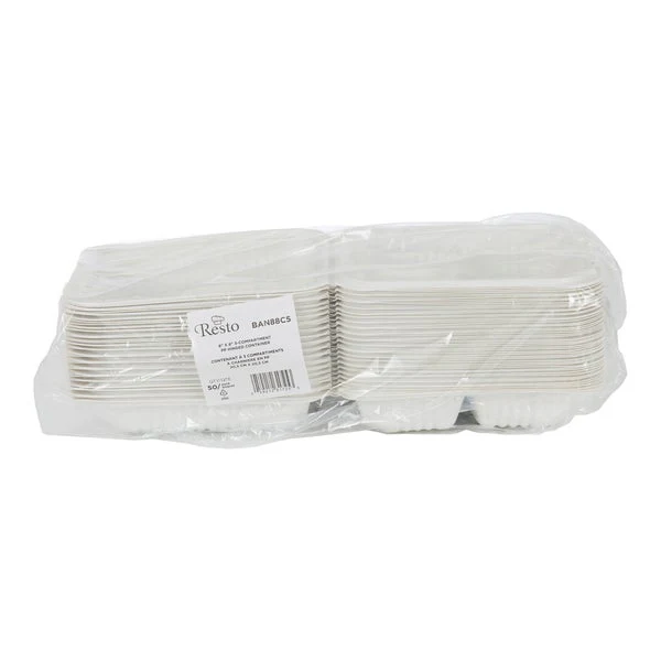 Resto Hinged 3-compartment MFPP Container 8 in × 8 in - Pack of 150  - Disposables, Restaurant Packaging and Take-Out Supplies - Canadian Distribution - Ships Free Within Canada on Orders Above CAD $199 - Image 2
