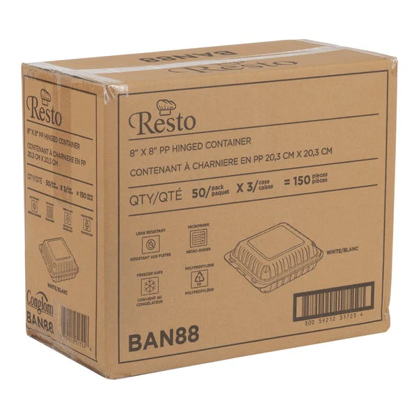 Resto Hinged MFPP Container 8 in × 8 in - Pack of 150  - Disposables, Restaurant Packaging and Take-Out Supplies - Canadian Distribution - Ships Free Within Canada on Orders Above CAD $199 - Image 3