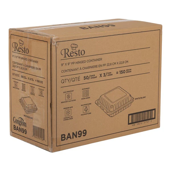 Resto Hinged MFPP Container 9 in × 9 in - Pack of 150  - Disposables, Restaurant Packaging and Take-Out Supplies - Canadian Distribution - Ships Free Within Canada on Orders Above CAD $199 - Image 3