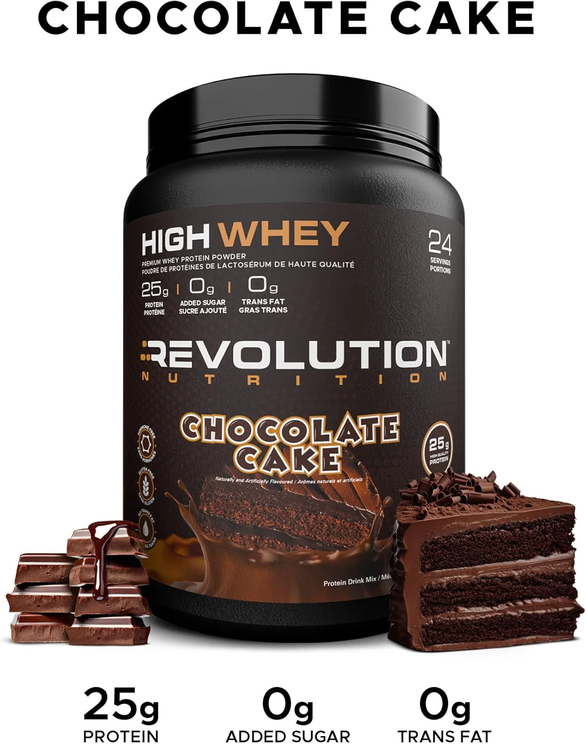 Revolution Nutrition – High Whey Protein Powder – Chocolate Cake – 908 g, 24 Servings – Ships Free Within Canada on Orders Above CAD $199 - Image 2