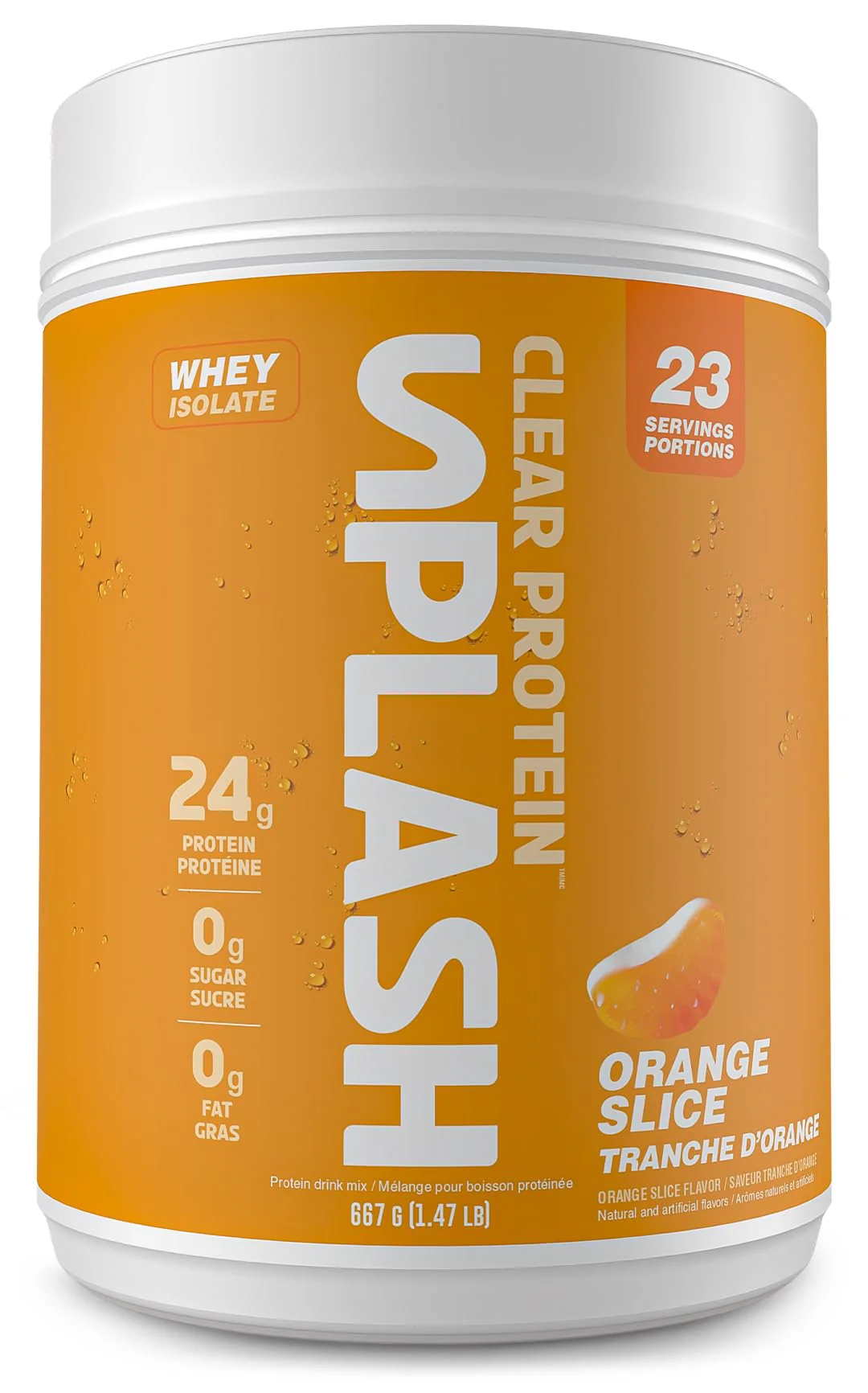 Revolution Nutrition – Splash Clear Isolate Protein – Orange Slice – 667g / 23 Servings – Zero Sugar - Canadian Distribution - Ships Free Within Canada on Orders Above CAD $199