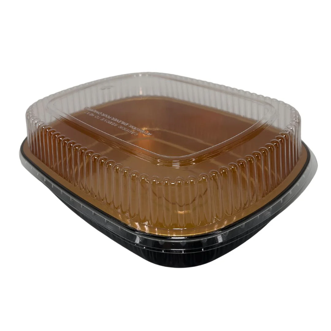 Rhino-Foil - Large (64oz) Black & Gold Foil Cont. w/ Clear Dome Lid - Image 2