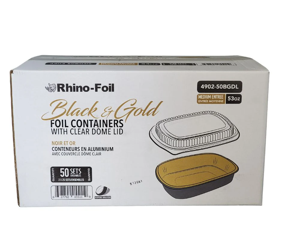 Rhino-Foil - Medium (53oz) Black & Gold Foil Cont. w/ Clear Dome Lid - Image 3