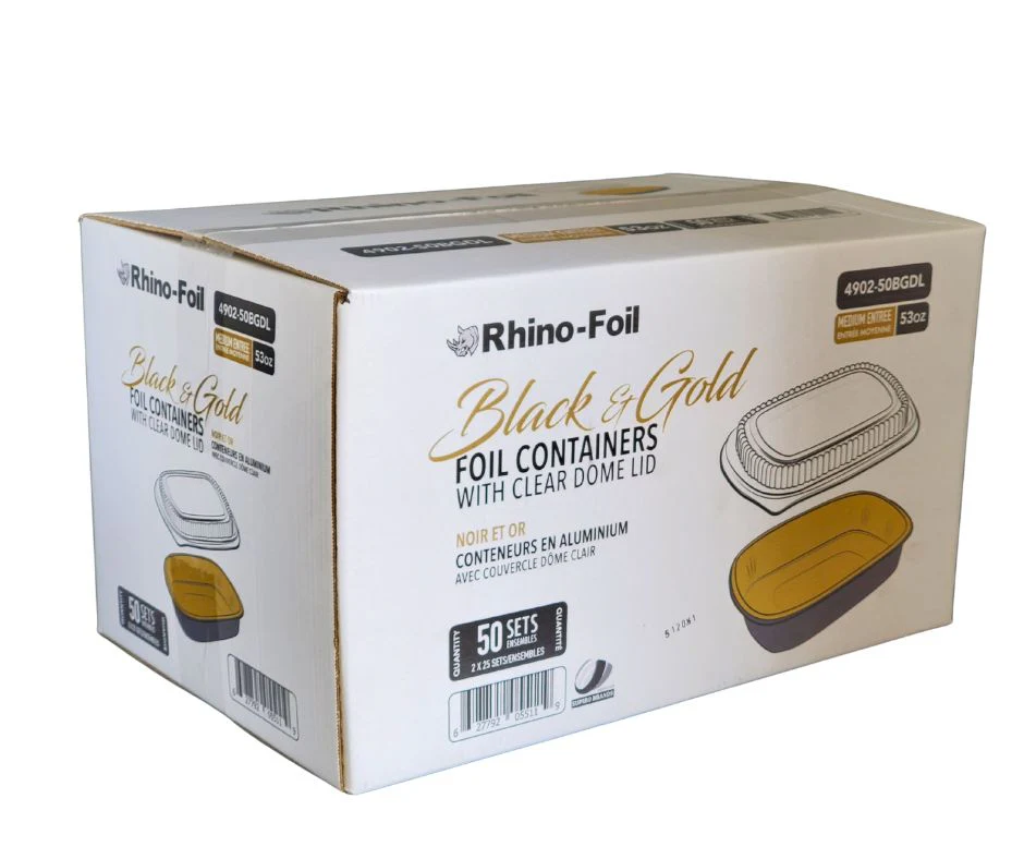 Rhino-Foil - Medium (53oz) Black & Gold Foil Cont. w/ Clear Dome Lid - Image 4