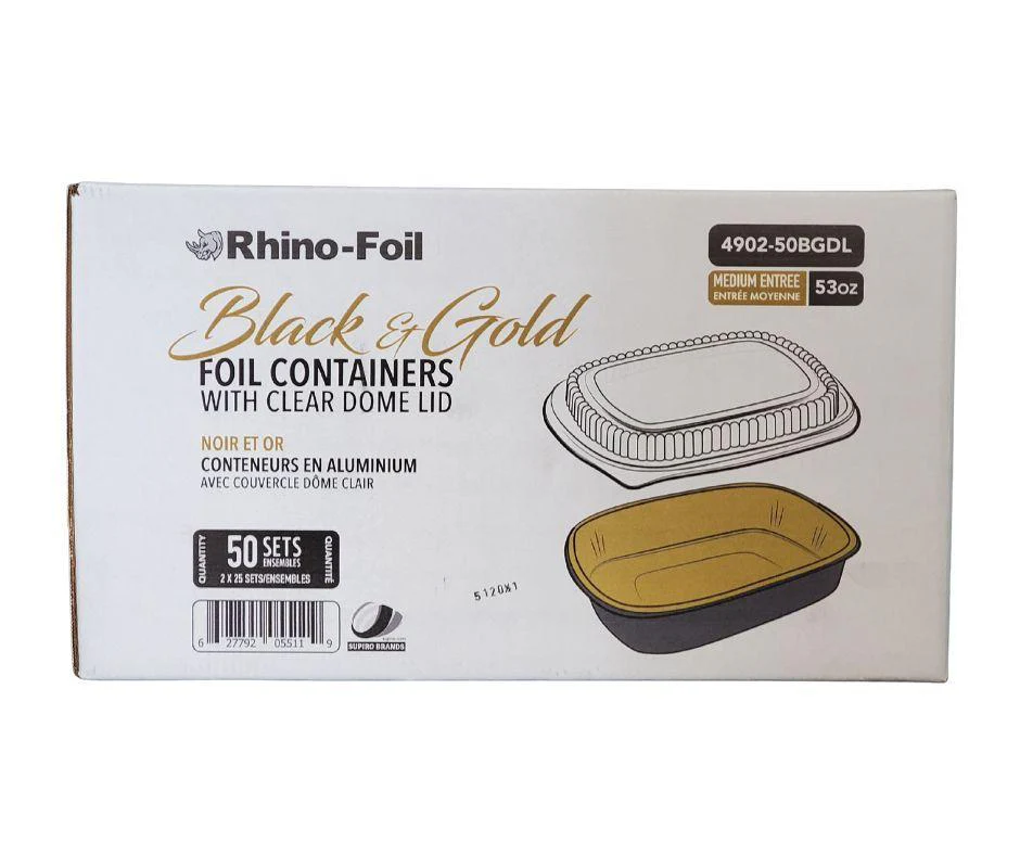 Rhino-Foil - Medium (53oz) Black & Gold Foil Cont. w/ Clear Dome Lid - Image 6