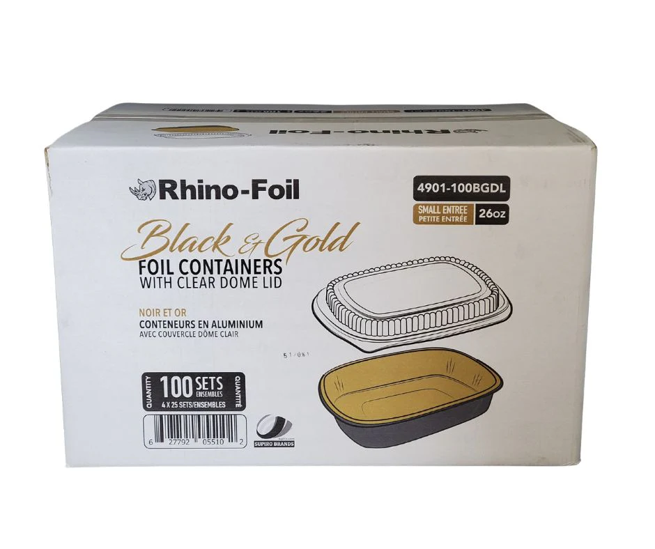 Rhino-Foil - Small (26oz) Black & Gold Foil Cont. w/ Clear Dome Lid - Image 3