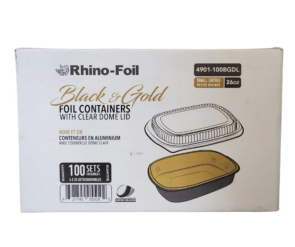 Rhino-Foil - Small (26oz) Black & Gold Foil Cont. w/ Clear Dome Lid - Image 4