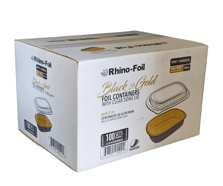 Rhino-Foil - Small (26oz) Black & Gold Foil Cont. w/ Clear Dome Lid - Image 5