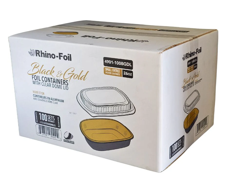 Rhino-Foil - Small (26oz) Black & Gold Foil Cont. w/ Clear Dome Lid - Image 6