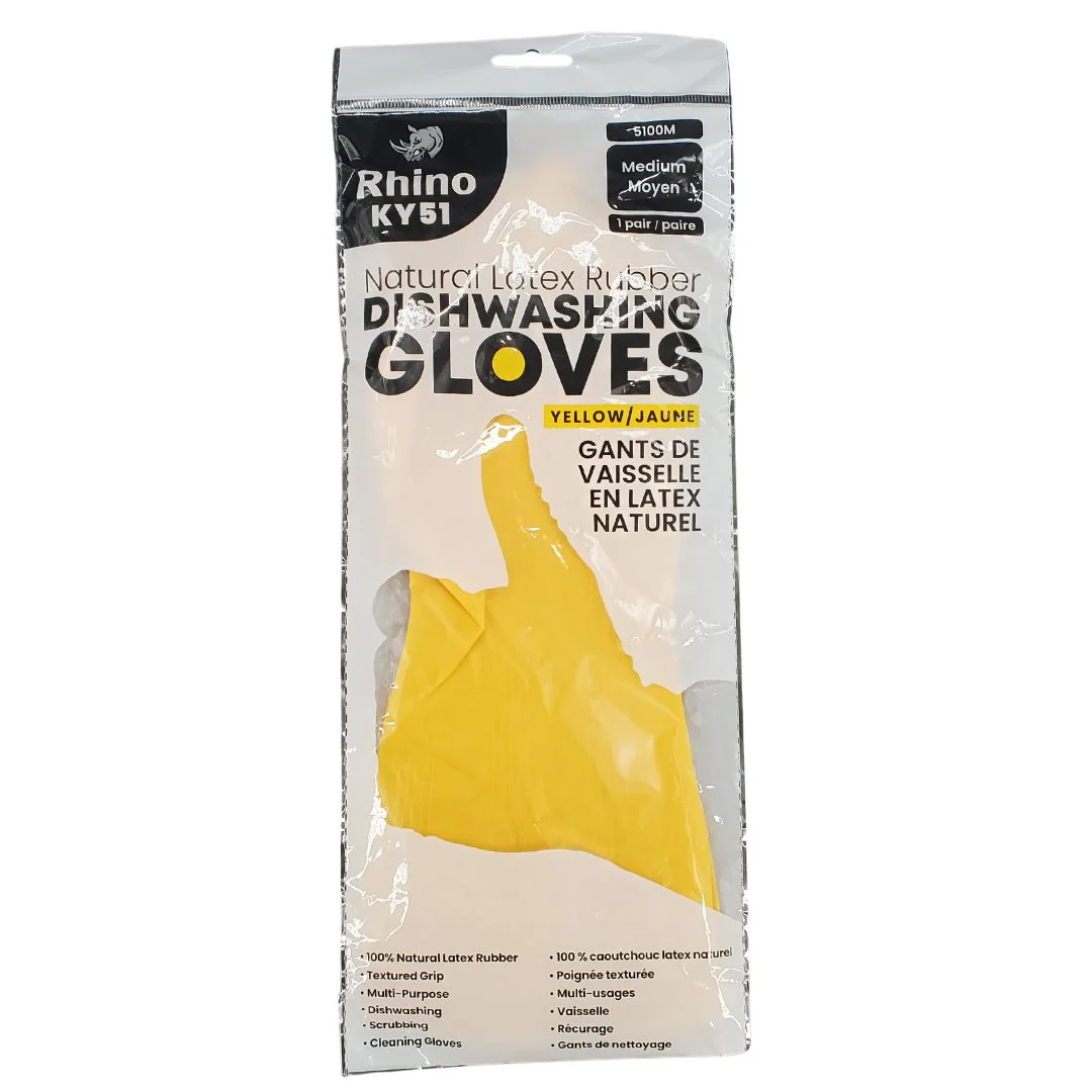 Rhino - KY51 - Yellow Latex Dishwashing Gloves - Medium - 5100M - Image 2
