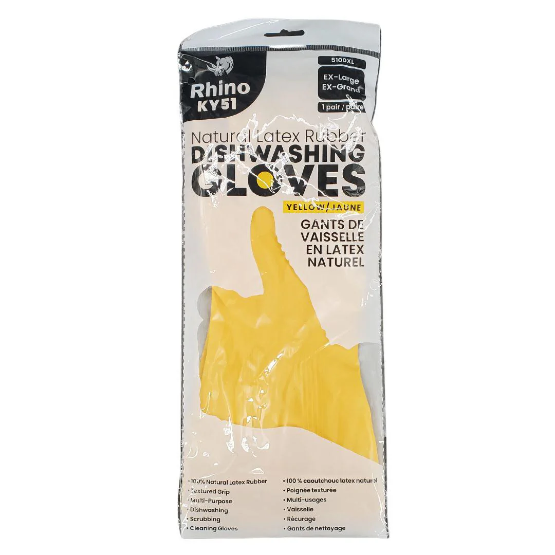 Rhino - KY51 - Yellow Latex Dishwashing Gloves - X-Large - 5100XL - Image 2