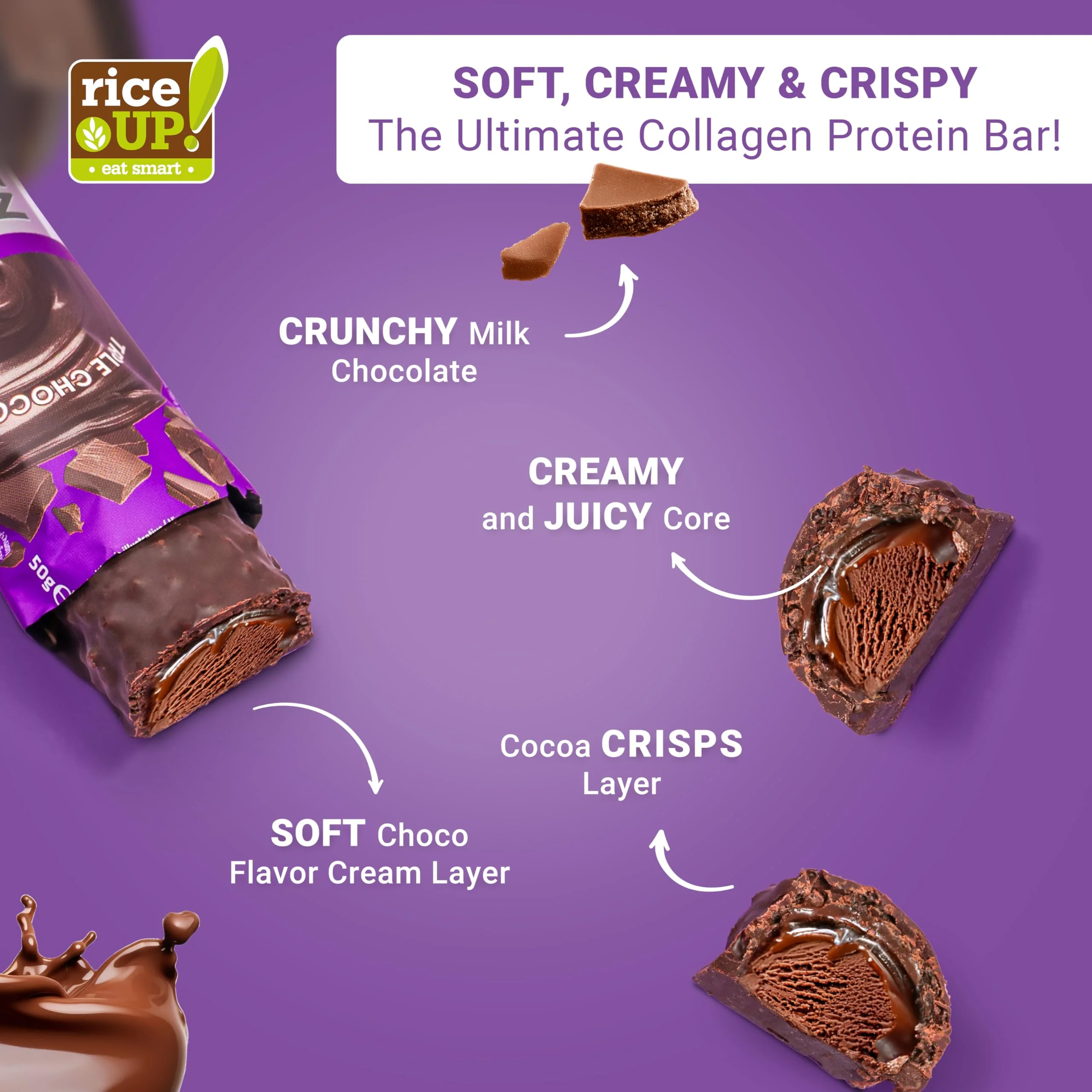 rice UP! Collagen Protein Bar – Triple Chocolate Flavor (Box of 12 x 50g) - Canadian Distribution - Ships Free Within Canada on Orders Above CAD $199 - Image 5