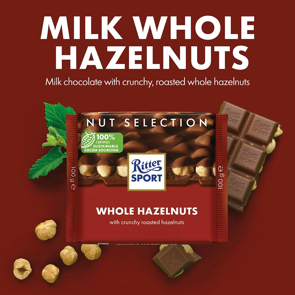 Ritter Sport Milk Chocolate with Whole Hazelnuts 100g (Pack of 10) - Canadian Distribution - Ships Free Within Canada on Orders Above CAD $199 - Image 3