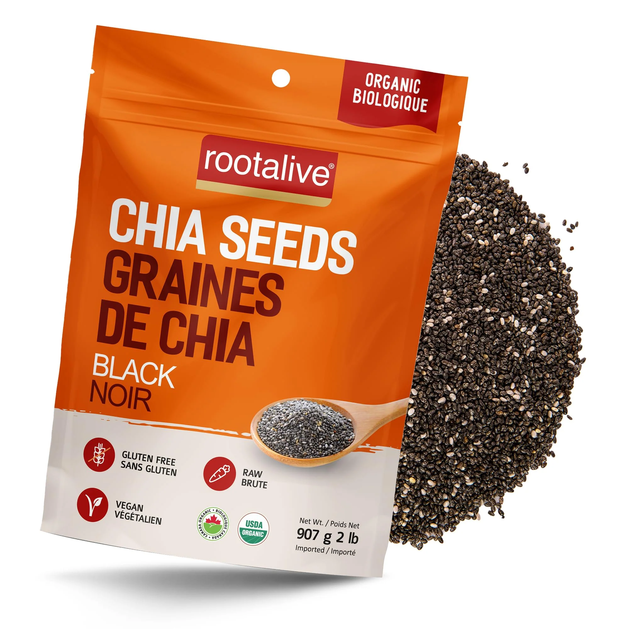 Rootalive - Organic Chia Seeds - 2lbs - Ships Free Within Canada on Orders Above CAD $199