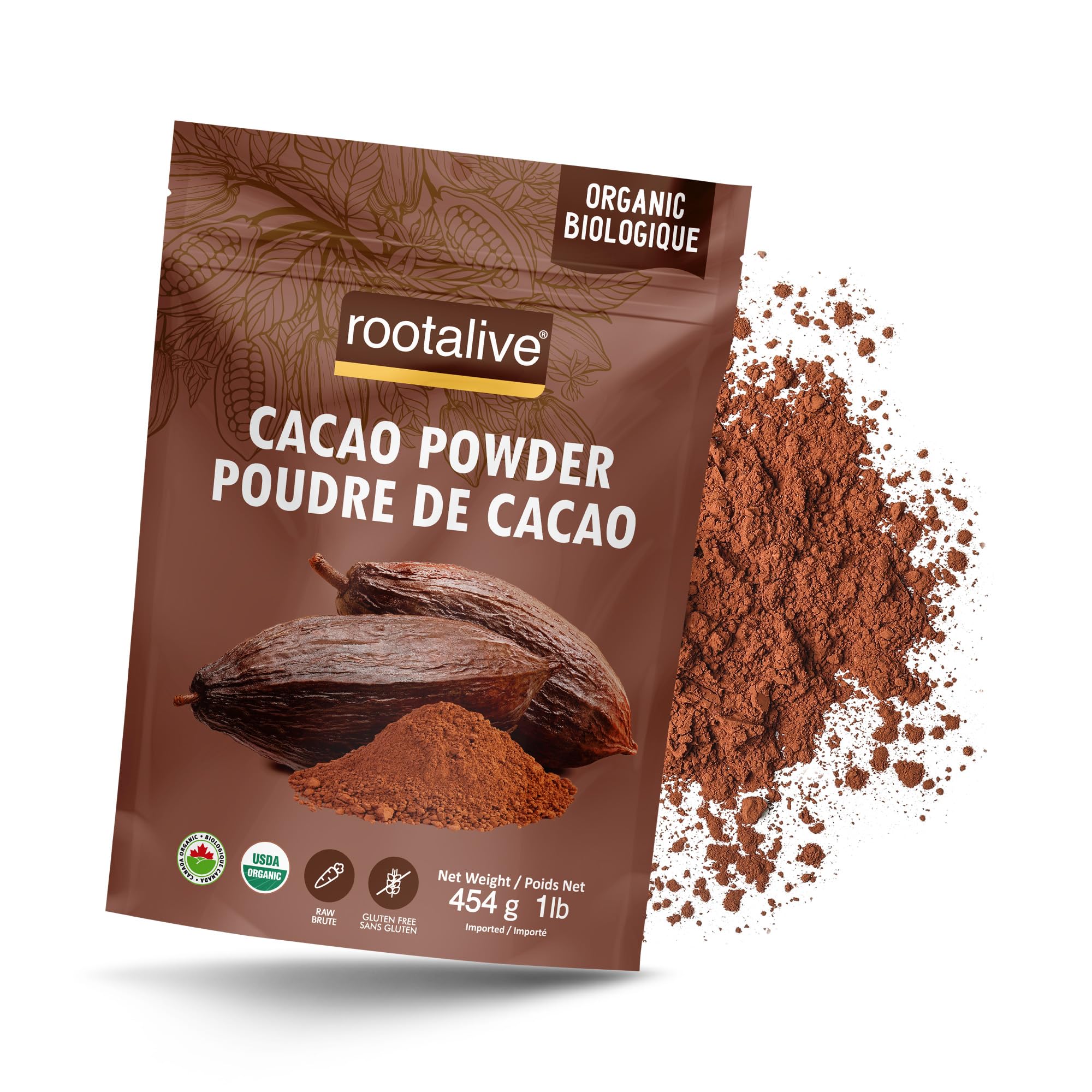 Rootalive - Organic Raw Cacao Powder - 454g - Ships Free Within Canada on Orders Above CAD $199