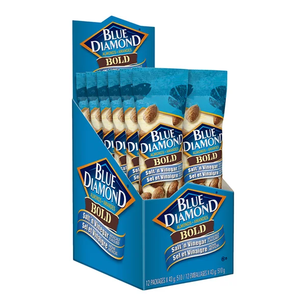 Salt & Vinegar - 48 x 43g - Blue Diamond - Canadian Distribution - Ships Free Within Canada on Orders Above CAD $199