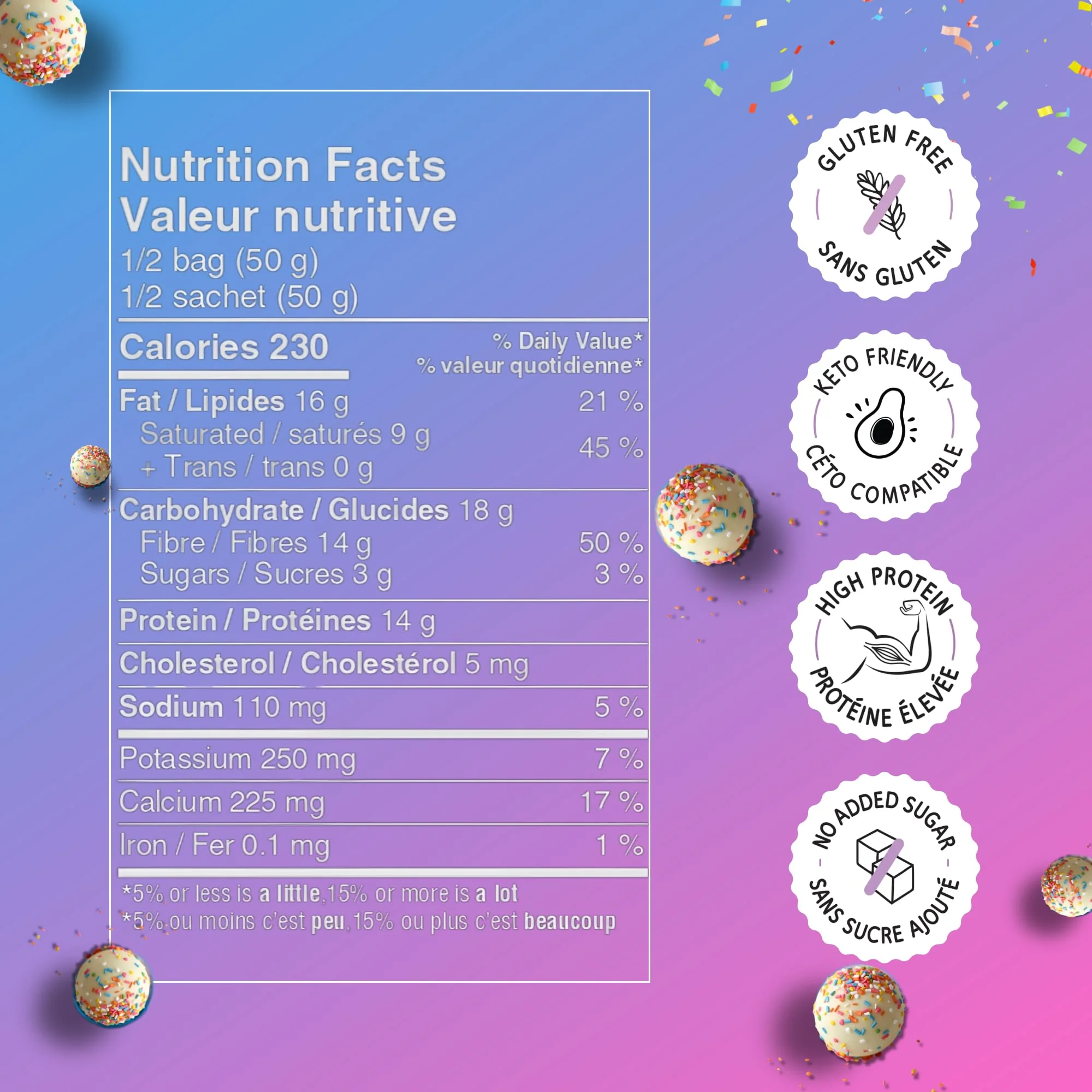 Sana Protein Bites Birthday Cake | 2 x Single Pack | Gluten Free & Keto Friendly, Sugar Free - Canadian Distribution - Ships Free Within Canada on Orders Above CAD $199 - Image 2