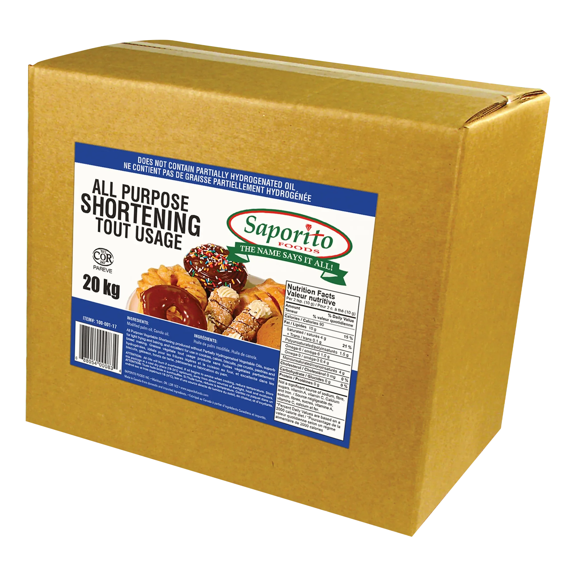 Saporito All-purpose Vegetable Shortening - 2 x 20 kg - Grocery and Food Items - Canadian Distribution - Ships Free Within Canada on Orders Above CAD $199