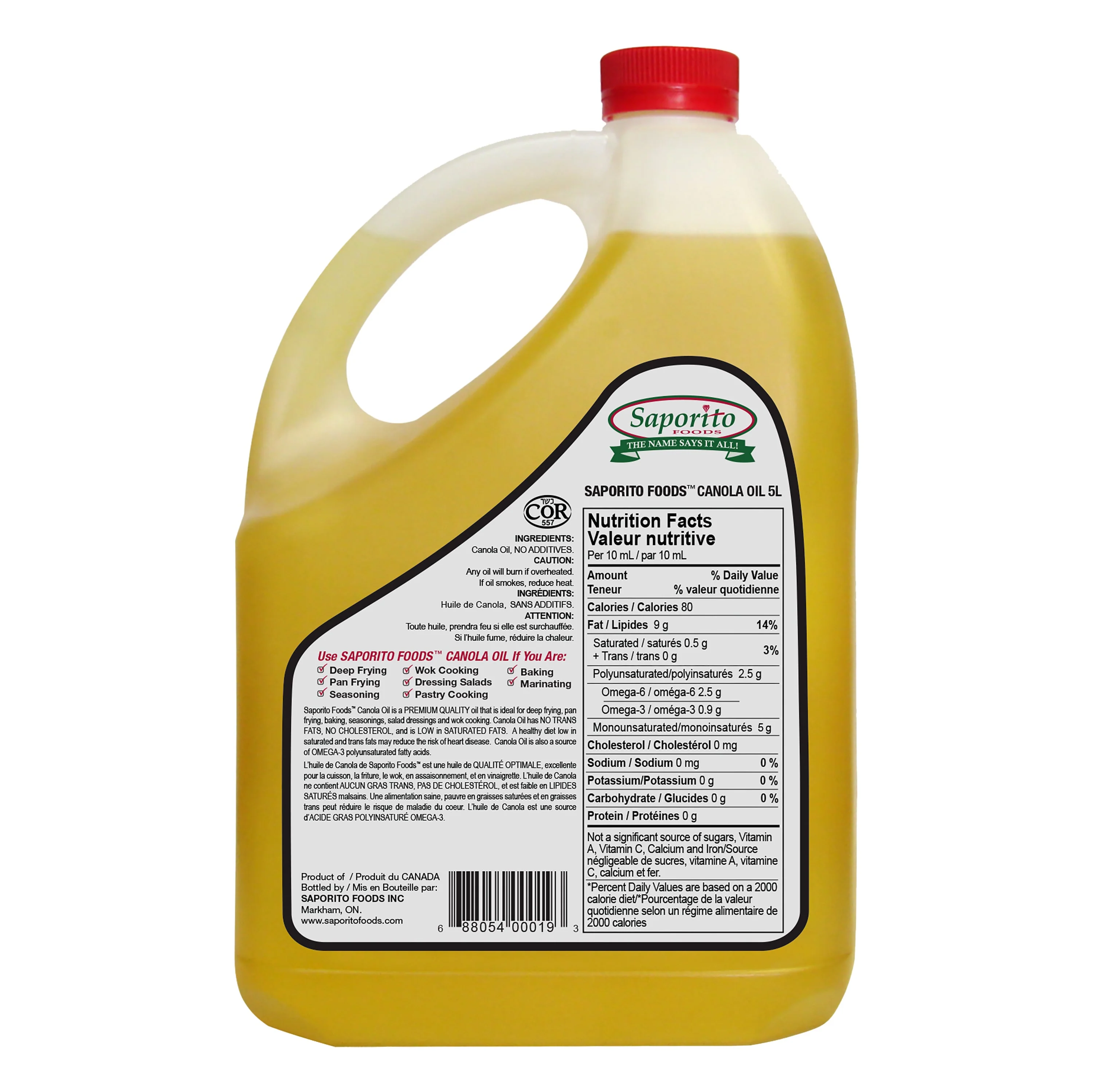 Saporito Canola Oil - 4 x 5 L - Grocery and Food Items - Canadian Distribution - Ships Free Within Canada on Orders Above CAD $199 - Image 2