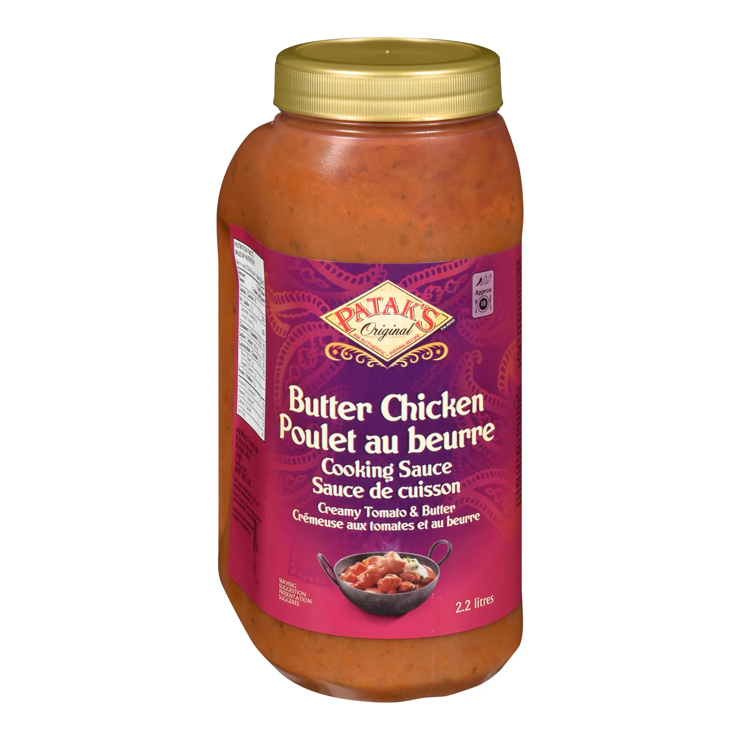 Sauce Cooking Butter Chicken - 2 x 2.2 L - Pataks - Restaurant and Foodservice Ingredients - Canadian Distribution - Ships Free Within Canada on Orders Above CAD $199