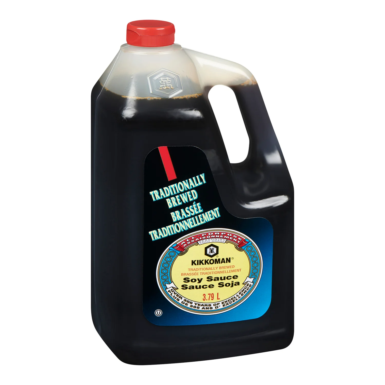 Sauce Soy Plastic Jug Bilingual - 4 x 3.79 L - Kikkoman - Restaurant and Foodservice Ingredients - Canadian Distribution - Ships Free Within Canada on Orders Above CAD $199