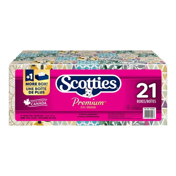 Scotties Premium Facial Tissues - Pack of 21  - Disposables, Restaurant Packaging and Take-Out Supplies - Canadian Distribution - Ships Free Within Canada on Orders Above CAD $199