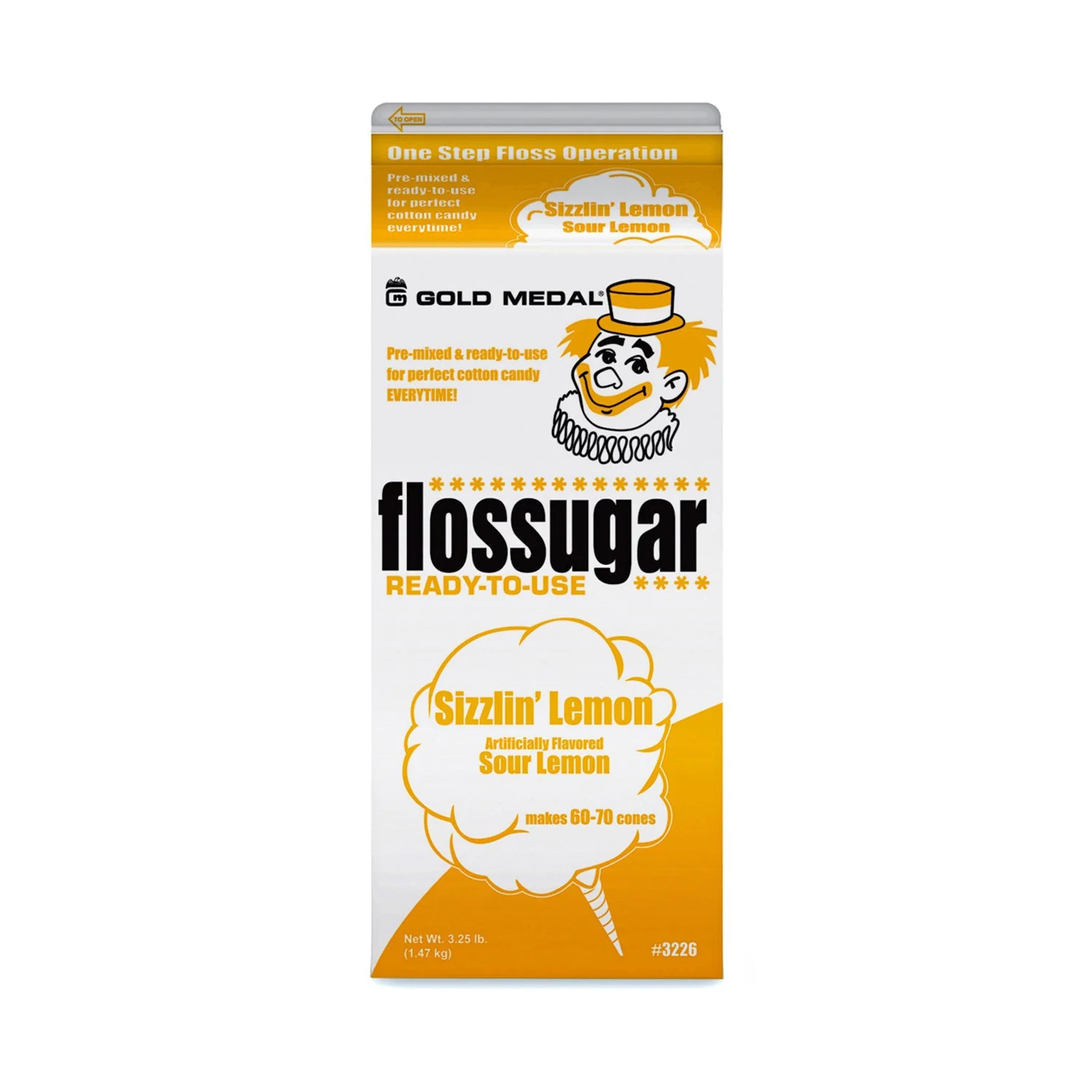 Sizzlin' Lemon-Sour Cotton Candy Flossugar  | Cotton Candy Supplies Canada | 6 x 3.25lbs per case | Ships Free Within Canada on Orders Above CAD $199