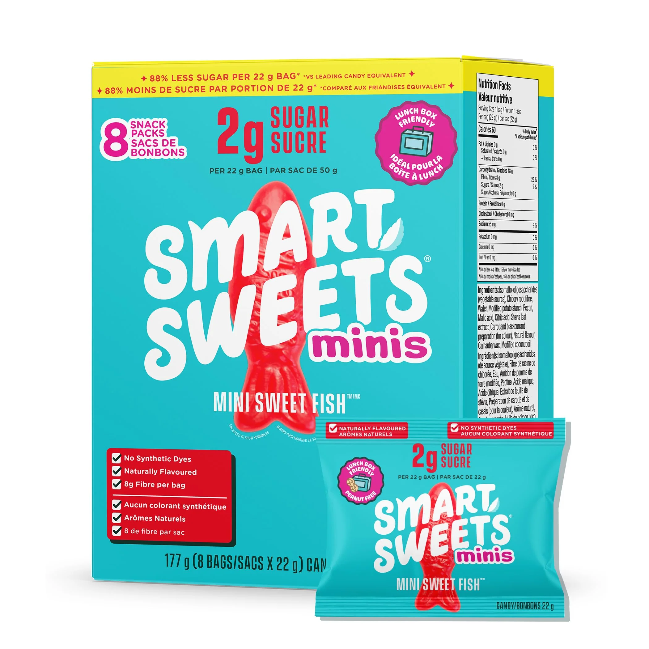 SmartSweets Minis Sweet Fish Gummies – Gluten-Free, Plant-Based Candy with 4g Sugar per Bag, 2 x 8-Pack - Canadian Distribution - Ships Free Within Canada on Orders Above CAD $199
