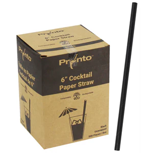 SOMI STRP6CBKU, Straw Paper 5.75" Cocktail Black Unwrapped, 4x500, 4.40 LBS, PACK SIZE 2000