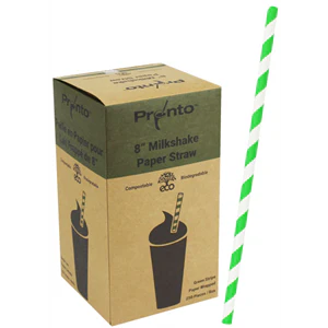 SOMI STRP8MG, Straw Paper 8" Milkshake Green Stripe Wrapped, 8x250,  7.46 LBS, PACK SIZE 2000