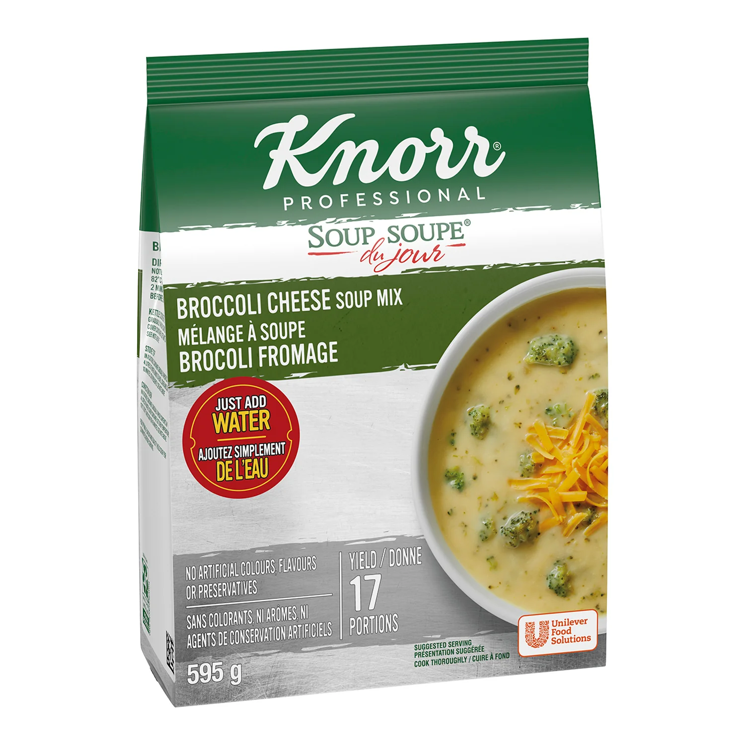 Soup Broccoli Cheddar Gluten-Free - 4 x 595 g - Knorr Swiss - Restaurant and Foodservice Ingredients - Canadian Distribution - Ships Free Within Canada on Orders Above CAD $199