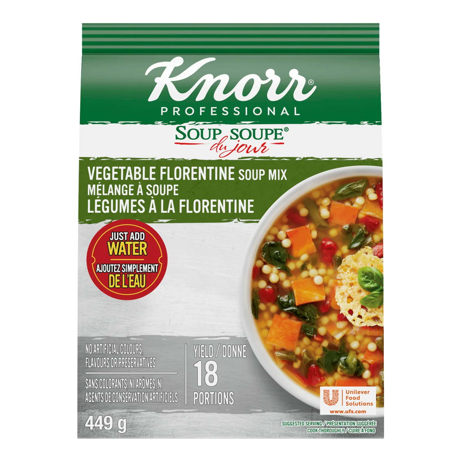 Soup Vegetable Florentine - 4 x 449 g - Knorr Swiss - Restaurant and Foodservice Ingredients - Canadian Distribution - Ships Free Within Canada on Orders Above CAD $199