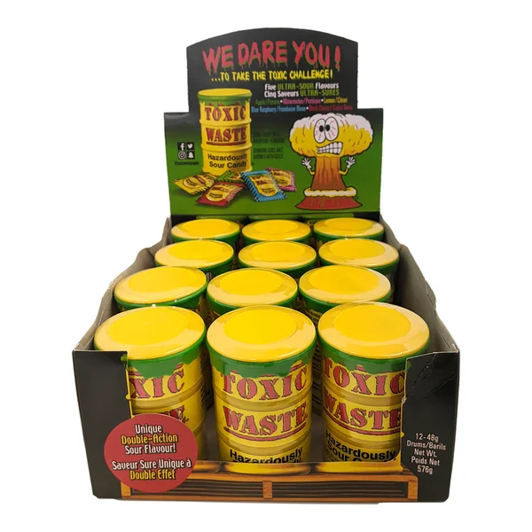 Sour Candy Drum - 48 × 48 g - Toxic Waste - Canadian Distribution - Ships Free Within Canada on Orders Above CAD $199