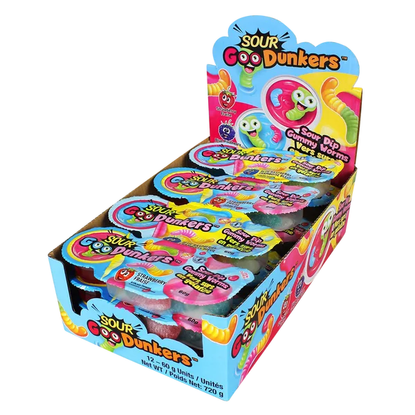 Sour Dip Gummy Worms - 48 × 60 ml - Goo Dunkers - Canadian Distribution - Ships Free Within Canada on Orders Above CAD $199