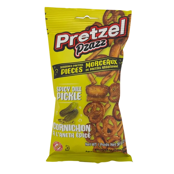 Spicy Dill Pickle - 48 × 56 g - Pretzel Pzazz - Canadian Distribution - Ships Free Within Canada on Orders Above CAD $199