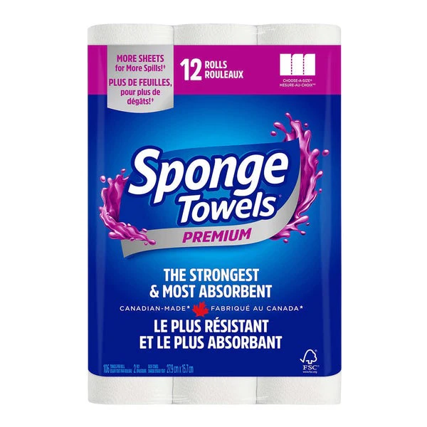 Sponge Towels Premium Paper Towels - 12 x 106 sheets  - Disposables, Restaurant Packaging and Take-Out Supplies - Canadian Distribution - Ships Free Within Canada on Orders Above CAD $199