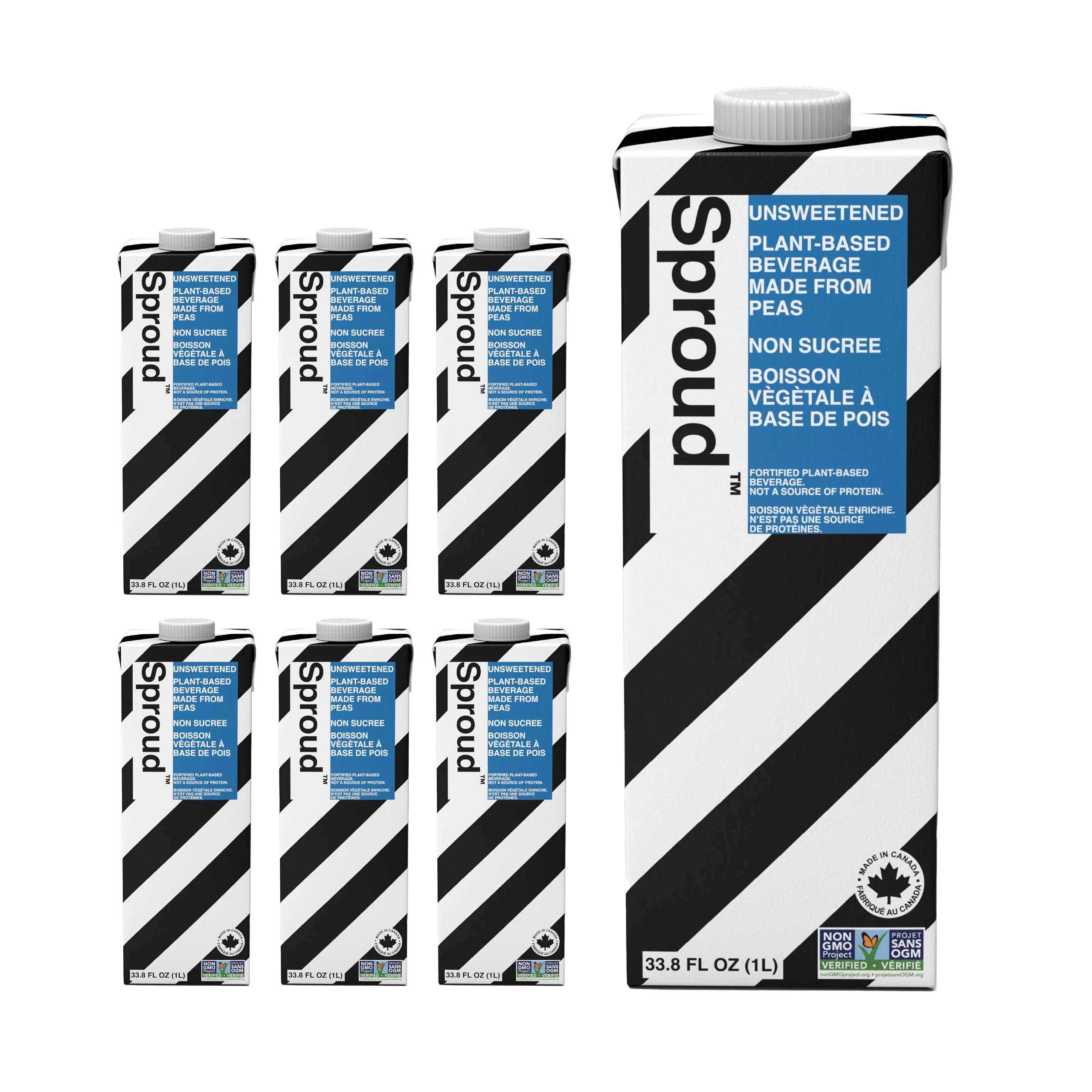 Sproud – Vegan Pea Protein Milk – Unsweetened – 1L × 6 - Canadian Distribution - Ships Free Within Canada on Orders Above CAD $199