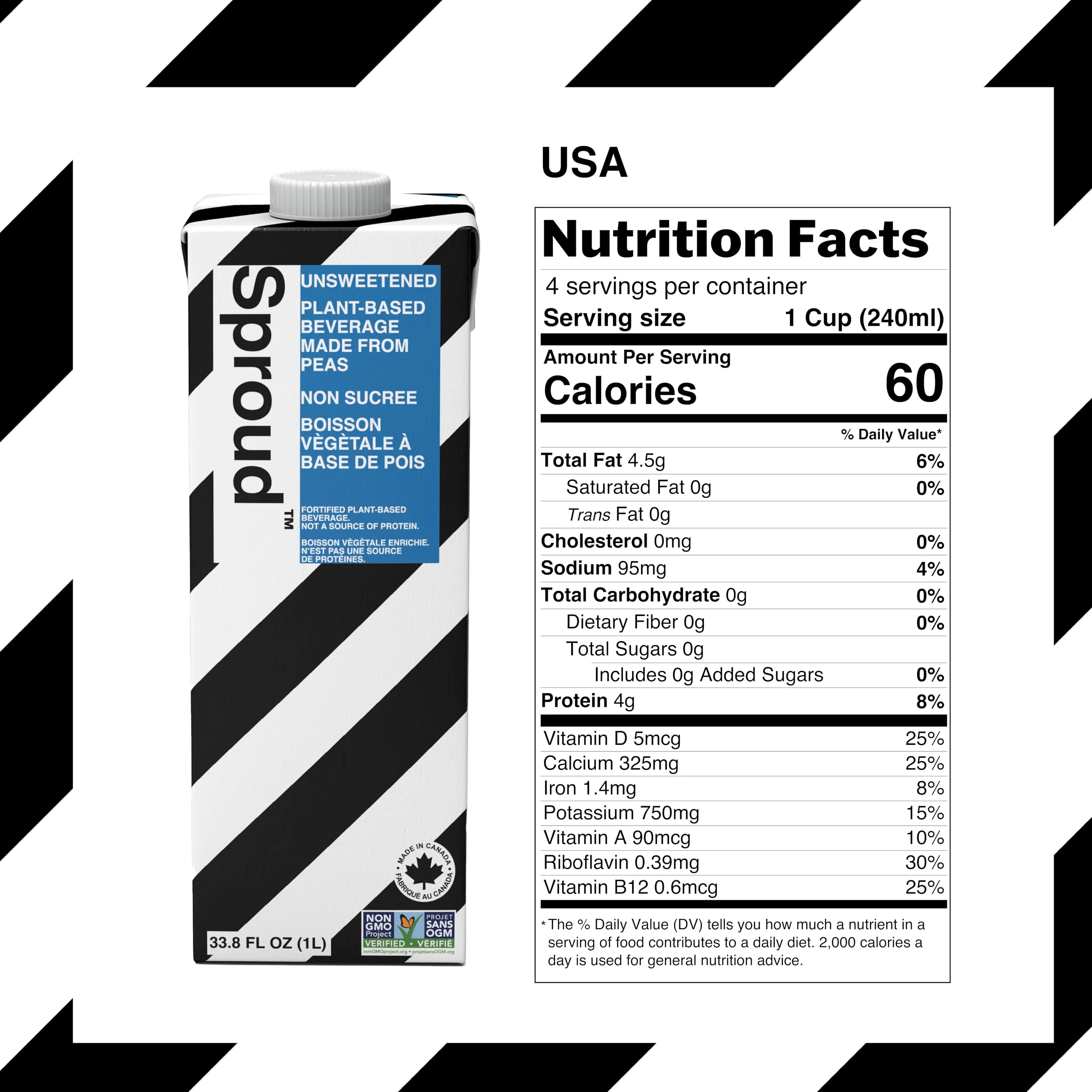 Sproud – Vegan Pea Protein Milk – Unsweetened – 1L × 6 - Canadian Distribution - Ships Free Within Canada on Orders Above CAD $199 - Image 2