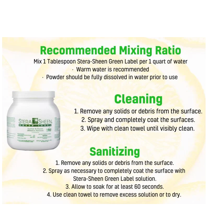 Stera-Sheen Green Label Sanitizer and Cleaner for Ice Cream Machines, Slush Machines And More - 4 lbs Jar,  Case 4 x 4lbs Jars - Canada - Image 8