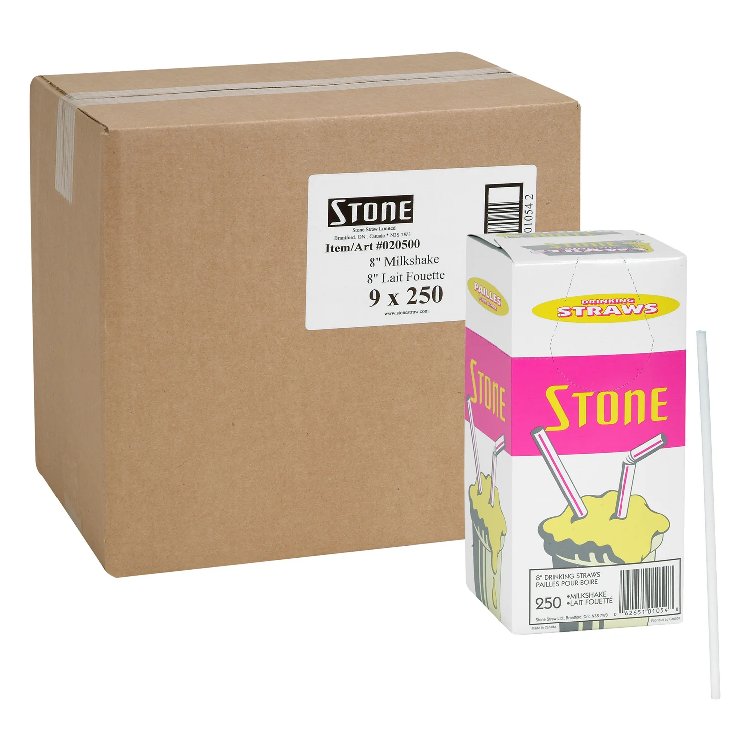 Straw Plastic White Milkshake 8 in. - 9 x 250 count - Stone Plastics - Packaging and Accessories - Restaurant Supplies and Equipment - Canadian Distribution - Image 4